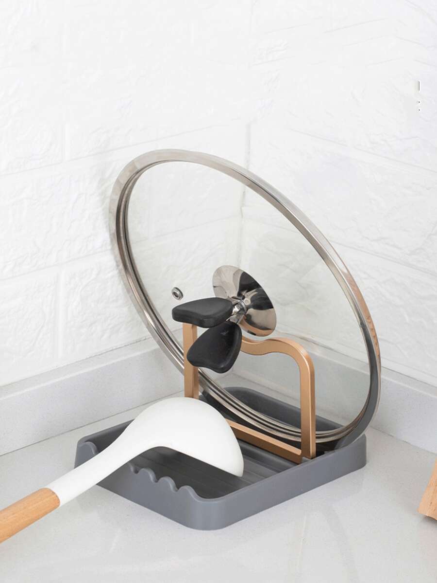 1pc Plastic Pot Lid Holder, Minimalist Two Tone Foldable Pot Lid Storage Rack For Kitchen - Grey - View 1