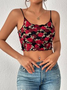 SHEIN Privé 印花木耳邊吊帶短上衣 - 彩色 - 查看 3