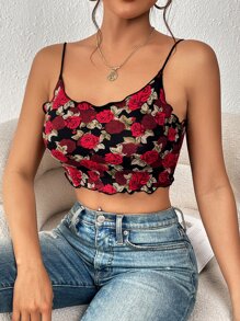 SHEIN Privé 印花木耳邊吊帶短上衣 - 彩色 - 查看 5