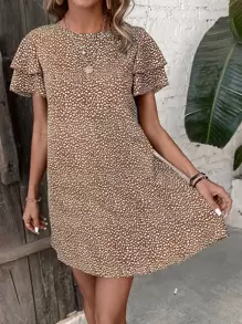 SHEIN LUNE Đầm phân lớp Tất cả trên in Giải trí - màu nâu - Xem 1