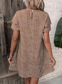 SHEIN LUNE Đầm phân lớp Tất cả trên in Giải trí - màu nâu - Xem 2