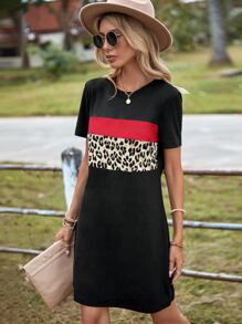 SHEIN LUNE Đầm Khối Màu In hoa Báo Giải trí - Đỏ - Xem 3
