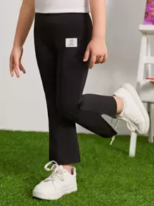 SHEIN 小女童字母貼布喇叭褲 - 黑色 - 查看 2