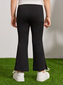 SHEIN 小女童字母貼布喇叭褲 - 黑色 - 查看 3