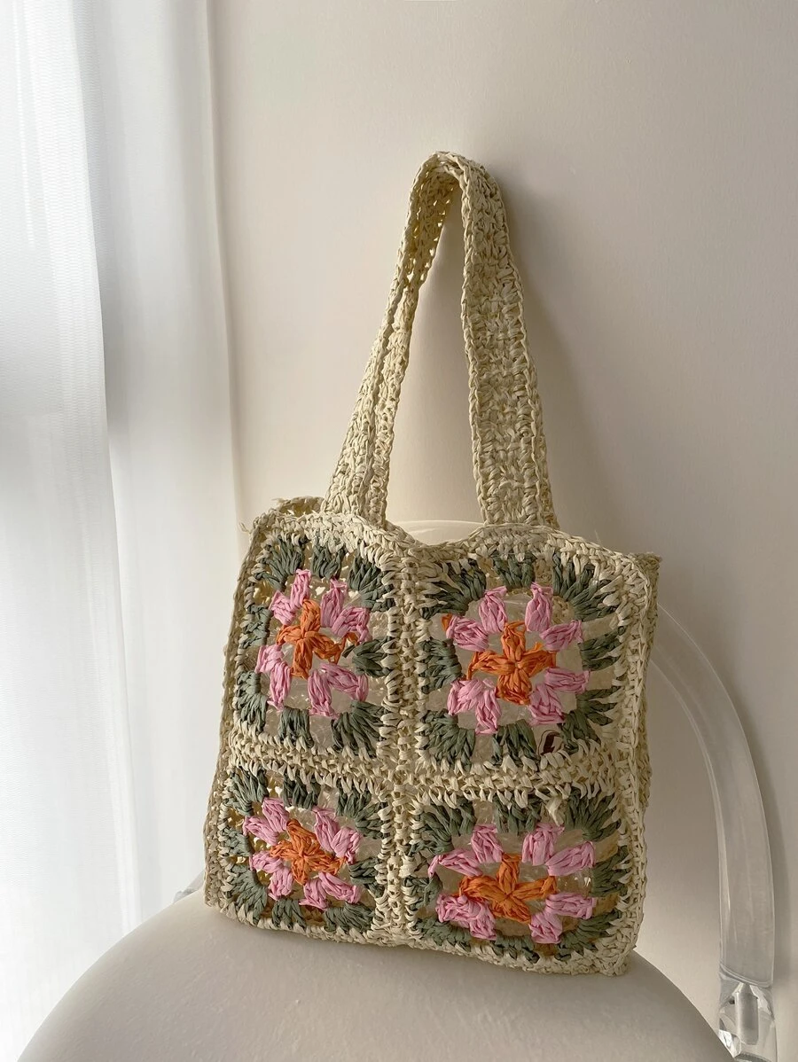 Floral Pattern Straw Bag - Multicolor - View 1