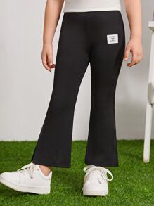 SHEIN 小女童字母貼布喇叭褲 - 黑色 - 查看 5
