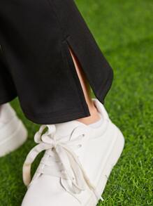 SHEIN 小女童字母貼布喇叭褲 - 黑色 - 查看 6