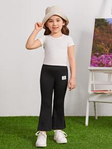 SHEIN 小女童字母貼布喇叭褲 - 黑色 - 查看 7