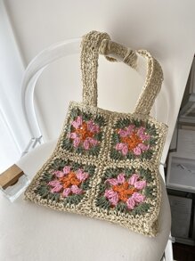 Floral Pattern Straw Bag - Multicolor - View 4