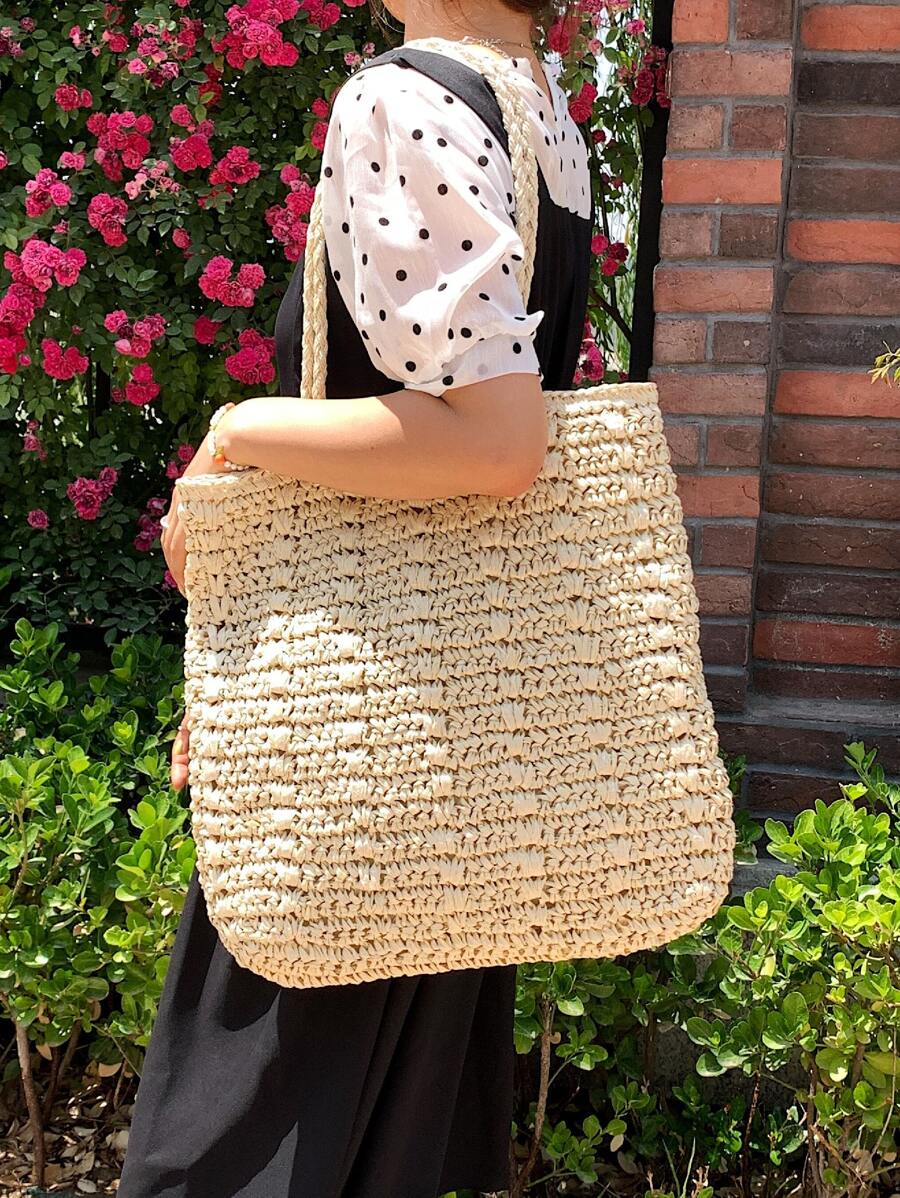 Minimalist Straw Bag - Beige - View 1