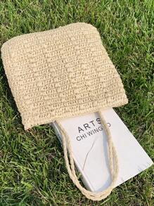 Minimalist Straw Bag - Beige - View 3