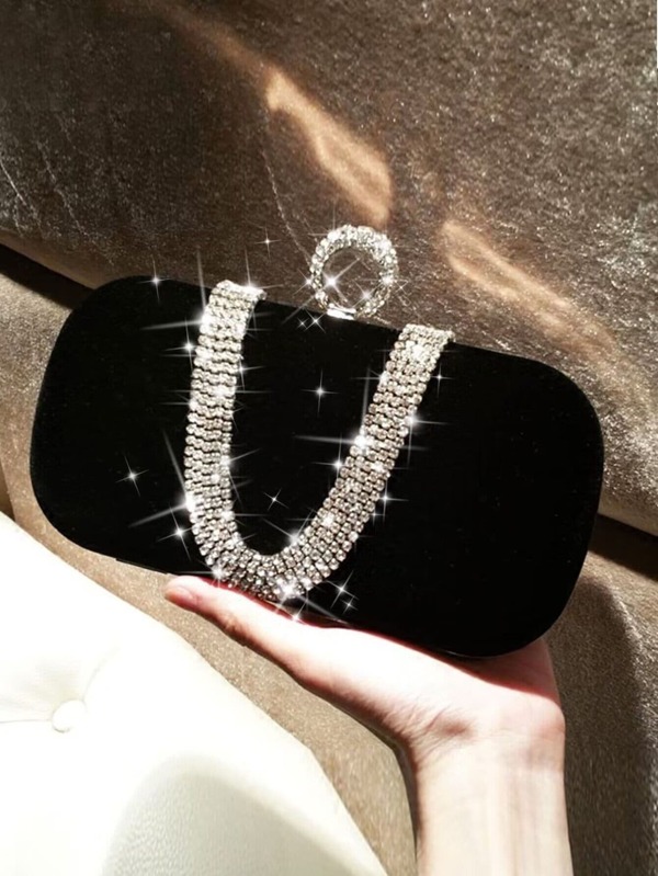 Mini Bolso De Embrague De Noche Glamoroso Con Adornos Brillantes De Rhinestone Para Mujer Con Asa De Anillo Y Correa De Hombro Desmontable
