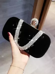 Mini Bolso De Embrague De Noche Glamoroso Con Adornos Brillantes De Rhinestone Para Mujer Con Asa De Anillo Y Correa De Hombro Desmontable