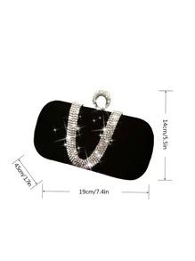Mini Bolso De Embrague De Noche Glamoroso Con Adornos Brillantes De Rhinestone Para Mujer Con Asa De Anillo Y Correa De Hombro Desmontable