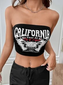 SHEIN EZwear Bikercore Letter Graphic Crop Tube Top - Black - View 6