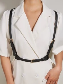 Metal Buckle Harness Belt - Black - View 1