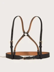 Metal Buckle Harness Belt - Black - View 3