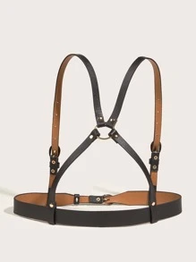 Metal Buckle Harness Belt - Black - View 4