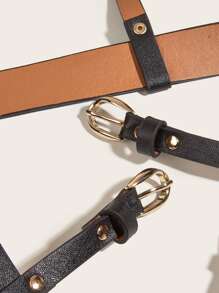 Metal Buckle Harness Belt - Black - View 5