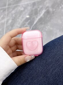 Heart Decor Anti-fall Clear Case Compatible With Airpods - Pink - View 1