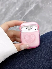 Heart Decor Anti-fall Clear Case Compatible With Airpods - Pink - View 4