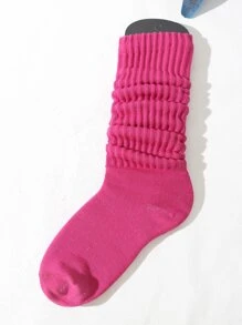 素色中筒襪 - 玫紅色 - 查看 1