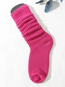素色中筒襪 - 玫紅色 - 查看 2
