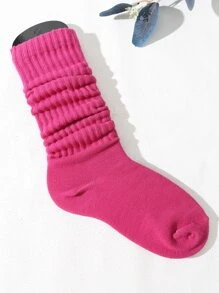 素色中筒襪 - 玫紅色 - 查看 3