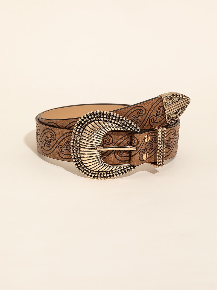 Scroll Pattern Belt - Brown - View 1