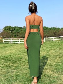 Soleia Cut Out Split Thigh Tube Dress - Army Green - View 2