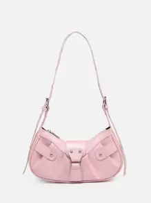 Crocodile Embossed Studded Decor Ruched Detail Bag Valentines - Pink - View 2