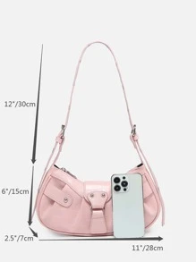 Crocodile Embossed Studded Decor Ruched Detail Bag Valentines - Pink - View 6