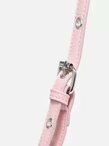 Crocodile Embossed Studded Decor Ruched Detail Bag Valentines - Pink - View 7