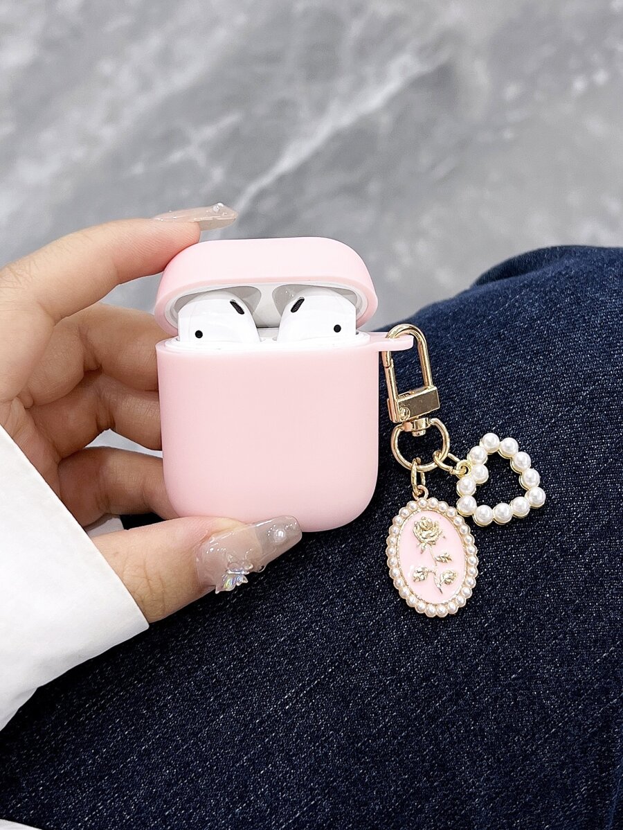 情人节粉色仿珍珠心形吊坠盒兼容 AirPods 兼容 Airpods1/2 AirPods Pro Kawaii