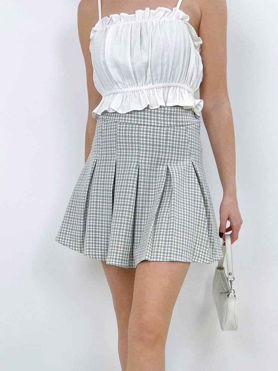 Plaid Print Pleated Skirt - Multicolor - View 1