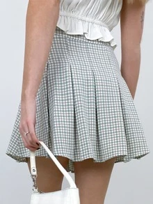 Plaid Print Pleated Skirt - Multicolor - View 2