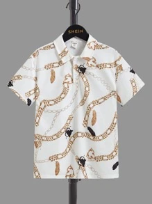 SHEIN 男孩錬條圖案POLO衫 - 白色 - 查看 1
