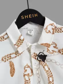 SHEIN 男孩錬條圖案POLO衫 - 白色 - 查看 4