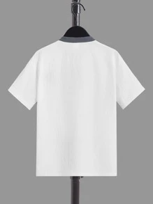 SHEIN Boys Contrast Trim Half Button Shirt - White - View 2