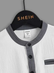 SHEIN Boys Contrast Trim Half Button Shirt - White - View 3