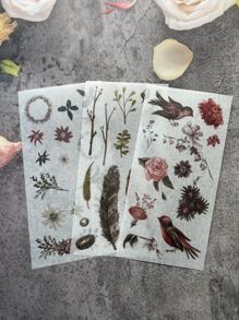 1包植物和鳥紋裝飾貼紙 - 彩色 - 查看 1