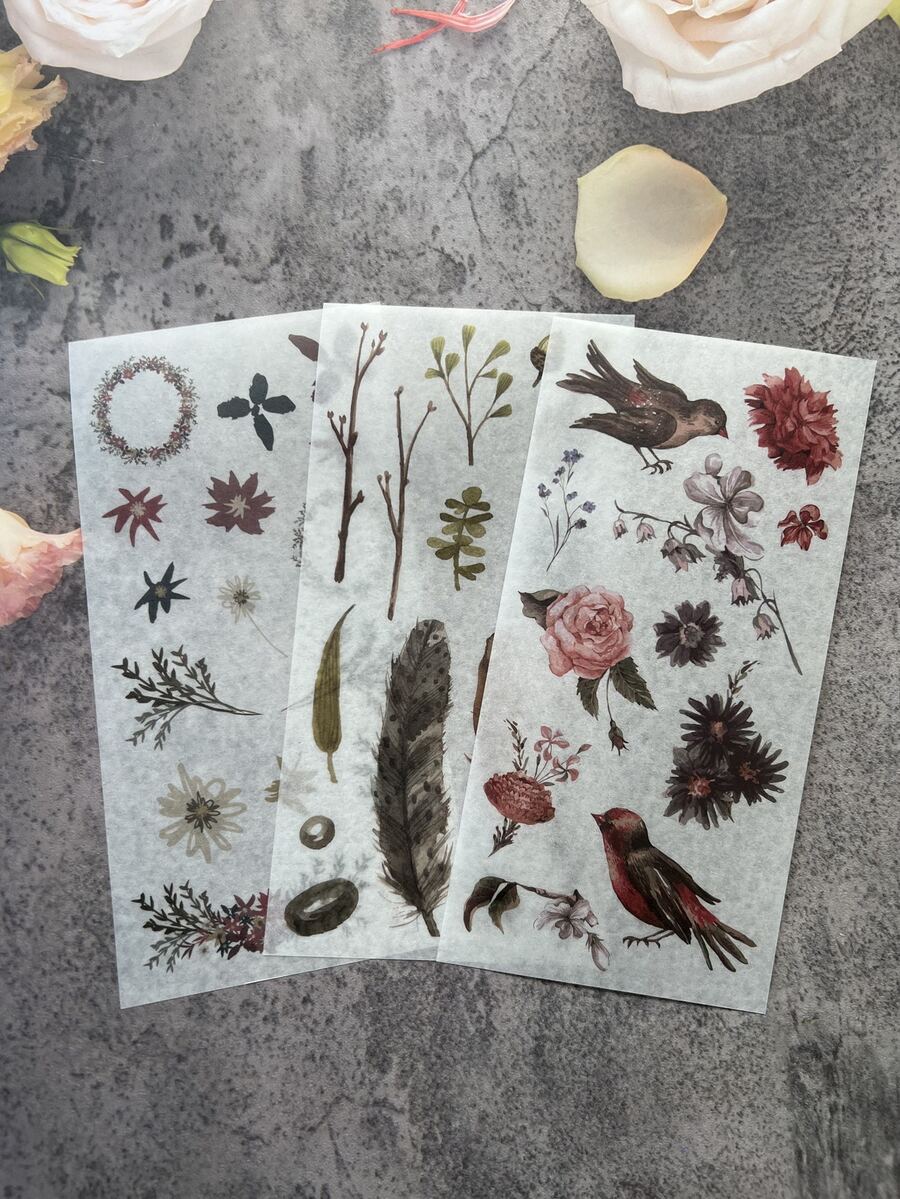 1包植物和鳥紋裝飾貼紙 - 彩色 - 查看 1