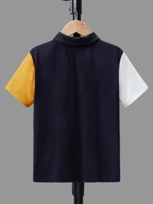 SHEIN 男孩撞色POLO衫 - 芥末黃 - 查看 2