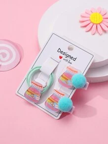 2pcs Pom Pom Decor Hair Clip & 2pcs Hair Tie