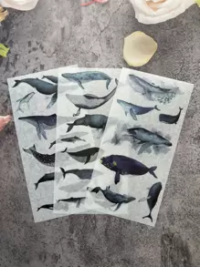 3 piezas de pegatinas con diseño de ballena, útiles escolares, de vuelta a clases - Multicolor - Ver 1