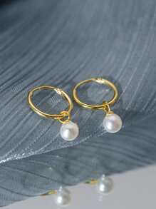 人造珍珠銀耳墜適合女士新娘婚禮精細首飾類 - 金黃色 - 查看 2