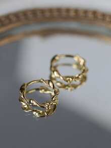 Distorted Silver Hoop Earrings Gift For Women - Yellow Gold - View 2