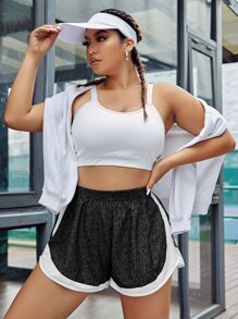 SHEIN Running Plus Geo Print Contrast Trim Sports Shorts - Black - View 5