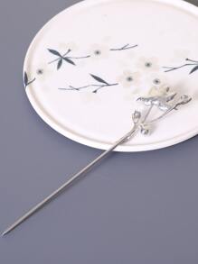 Flower & Faux Pearl Decor Hair Pin - Silver - View 2