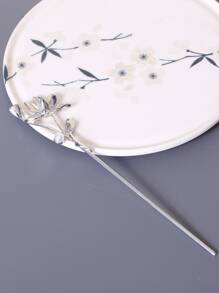 Flower & Faux Pearl Decor Hair Pin - Silver - View 3